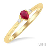 4x3 MM Pear Shape Ruby and 1/50 Ctw Petite Round Cut Diamond Fashion Ring in 10K Yellow Gold
